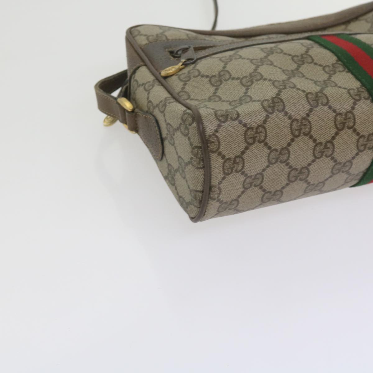 GUCCI GG Canvas Web Sherry Line Shoulder Bag PVC Beige Green Red Auth yk9773