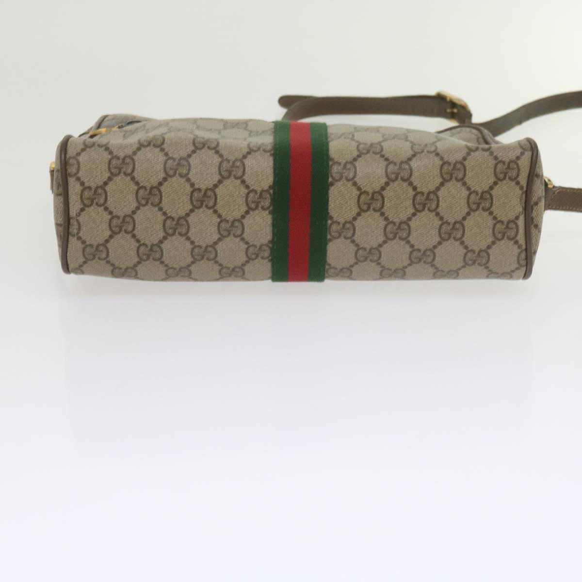 GUCCI GG Canvas Web Sherry Line Shoulder Bag PVC Beige Green Red Auth yk9773