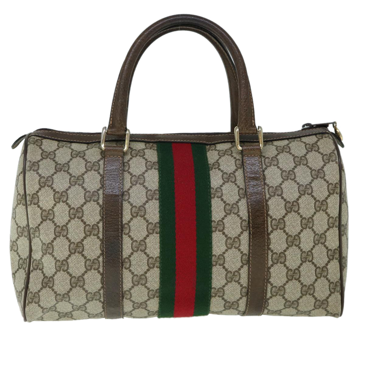 GUCCI GG Canvas Web Sherry Line Boston Bag PVC Beige Green Red Auth yk9774 - 0