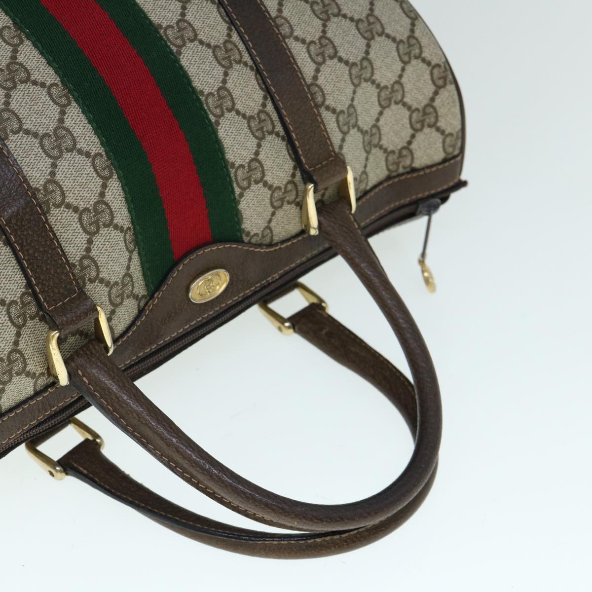 GUCCI GG Canvas Web Sherry Line Boston Bag PVC Beige Green Red Auth yk9774