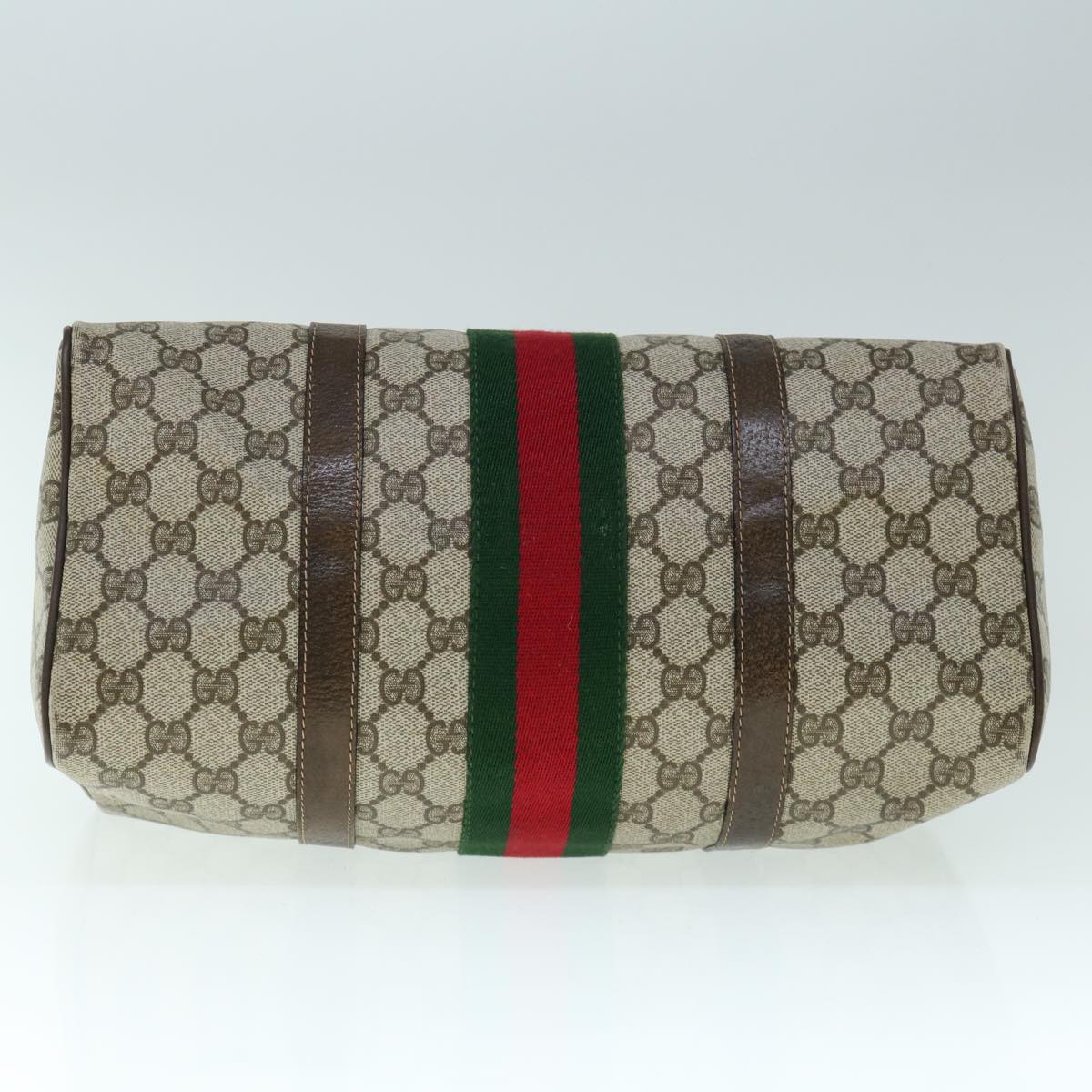 GUCCI GG Canvas Web Sherry Line Boston Bag PVC Beige Green Red Auth yk9774