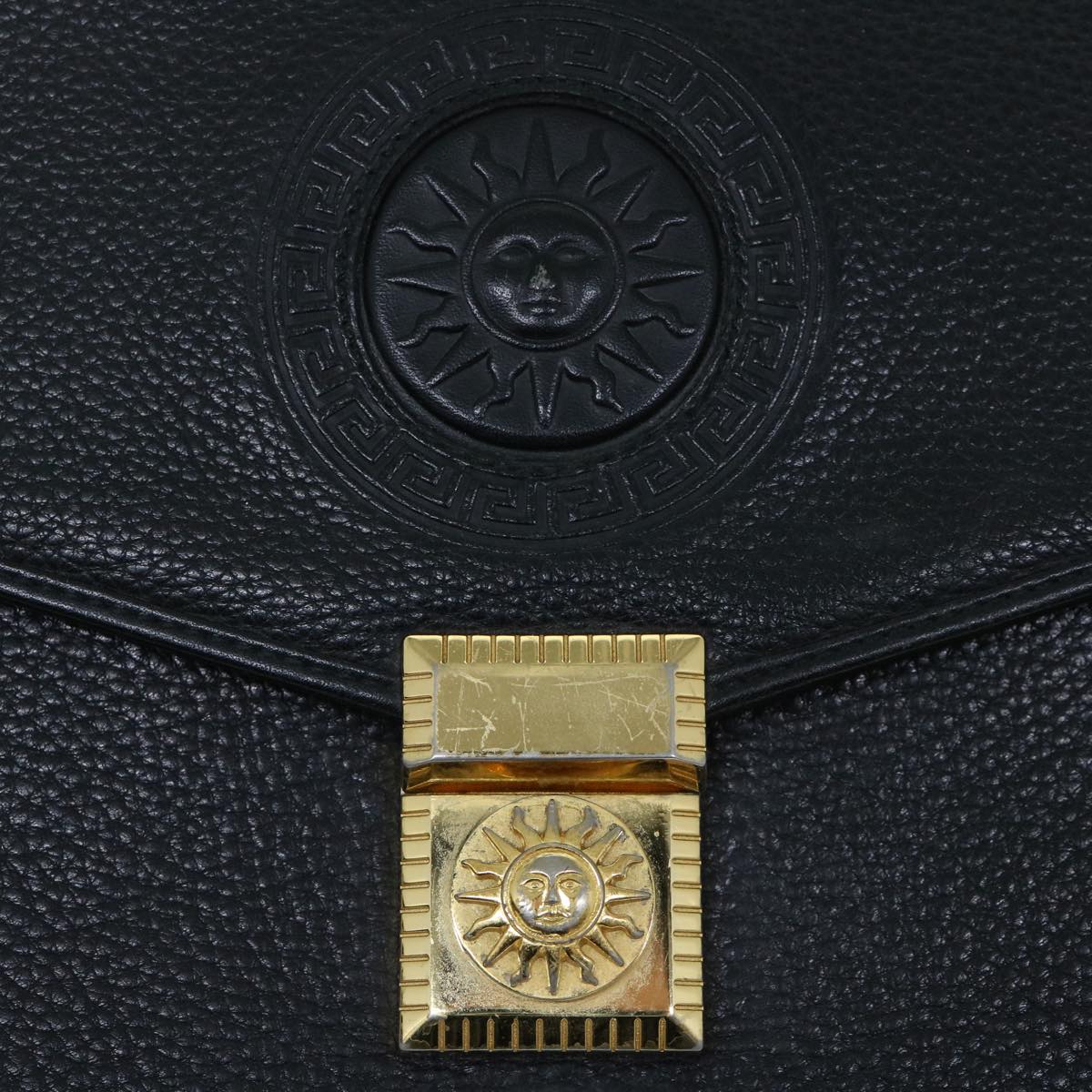 VERSACE Hand Bag Leather Black Auth yk9783