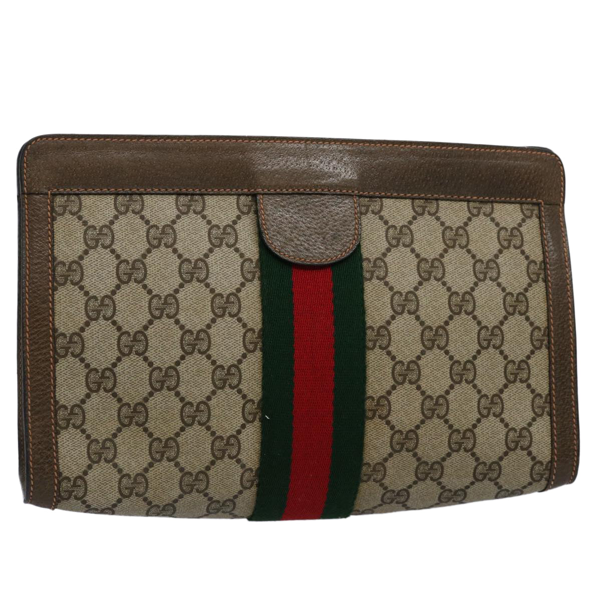 GUCCI GG Supreme Web Sherry Line Clutch Bag Beige Red 89 01 002 Auth yk9803