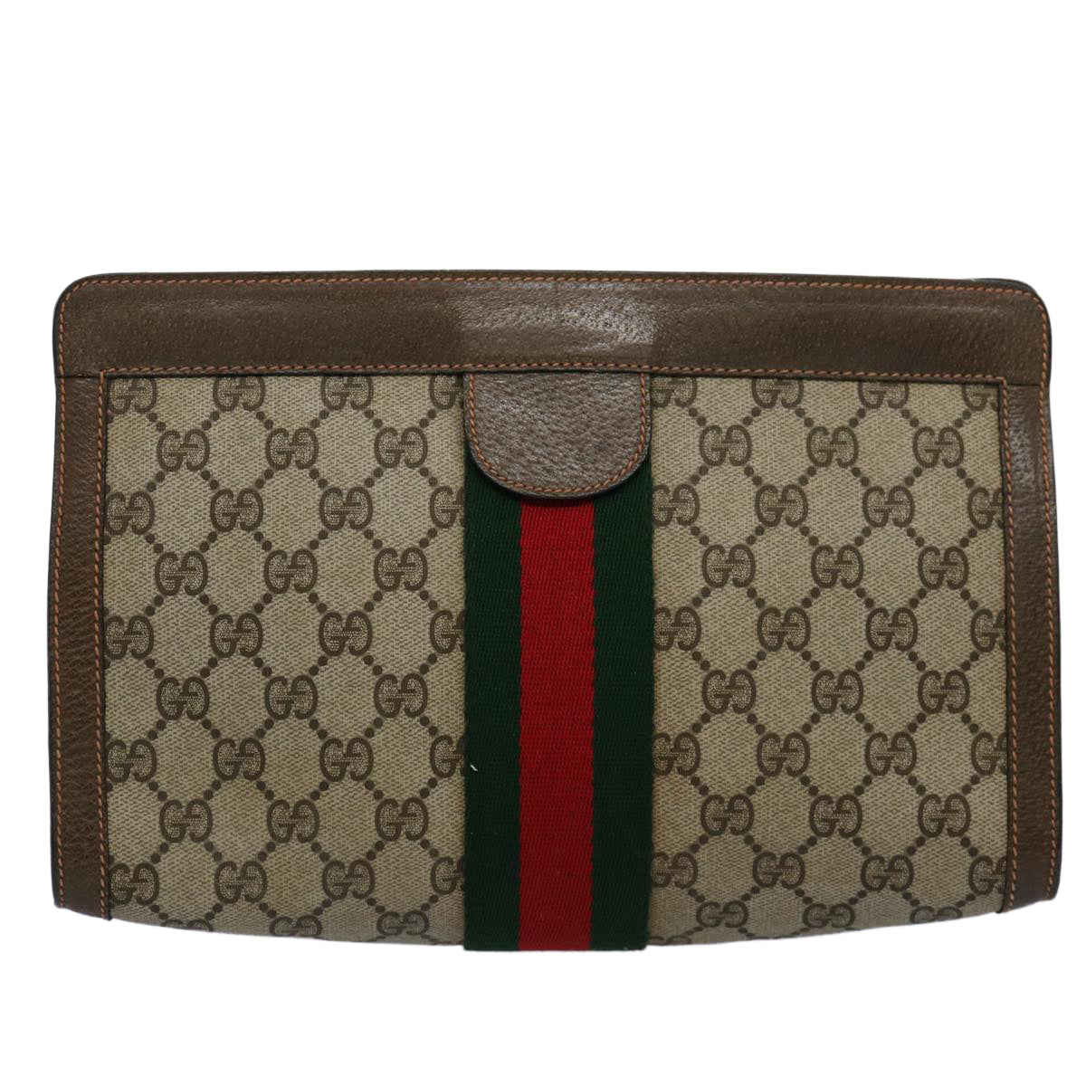 GUCCI GG Supreme Web Sherry Line Clutch Bag Beige Red 89 01 002 Auth yk9803