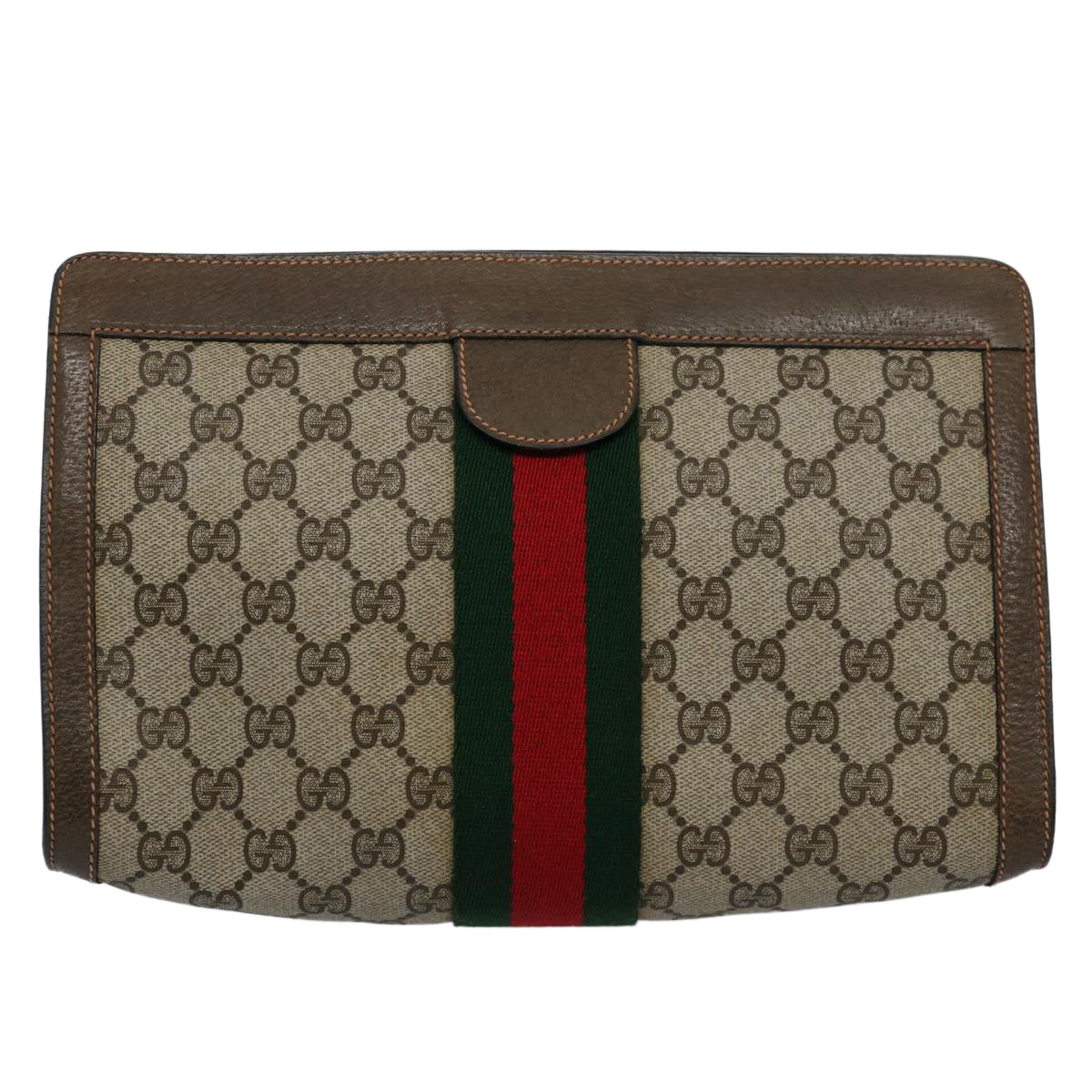 GUCCI GG Supreme Web Sherry Line Clutch Bag Beige Red 89 01 002 Auth yk9803 - 0