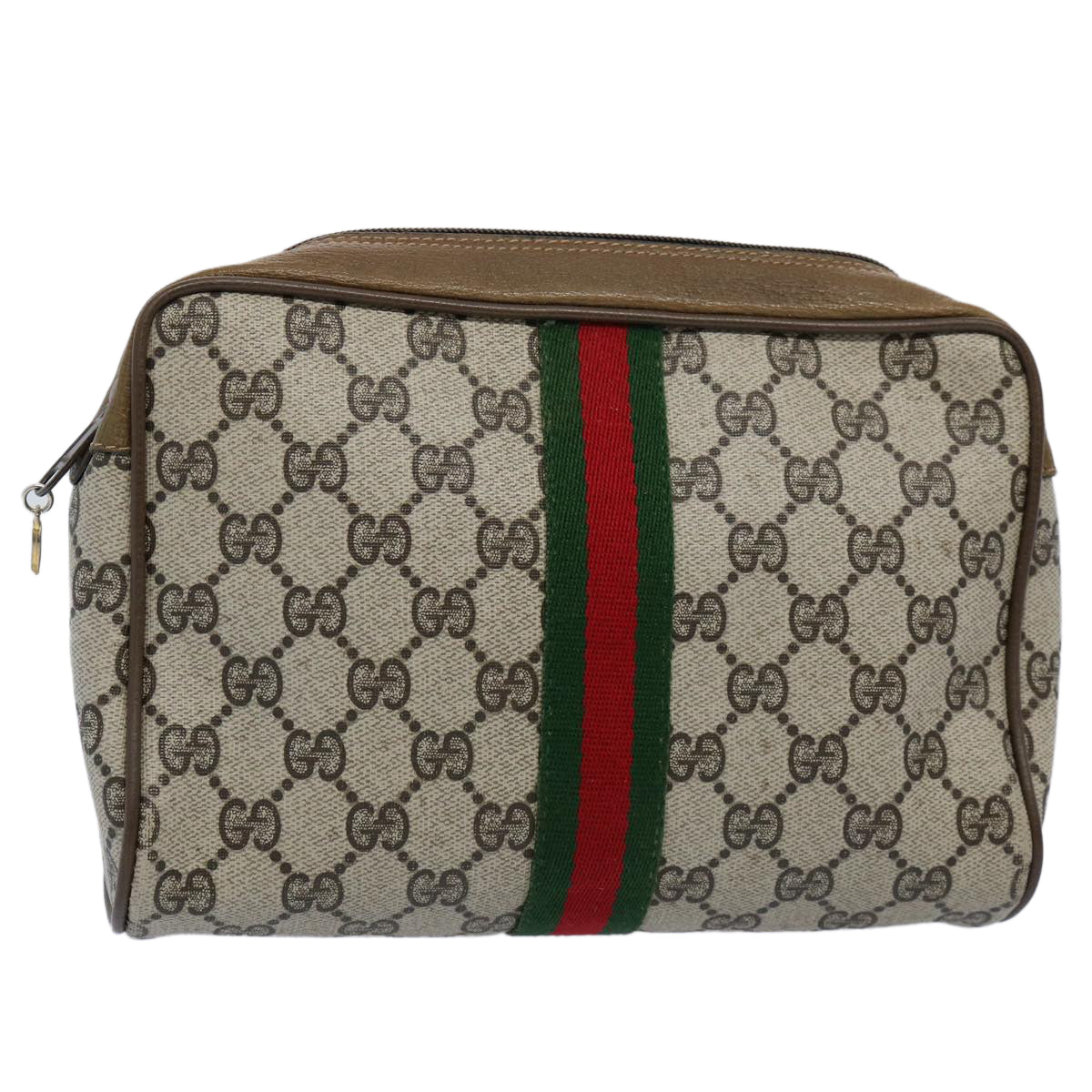 GUCCI GG Supreme Web Sherry Line Clutch Bag Beige Red Green Auth yk9805