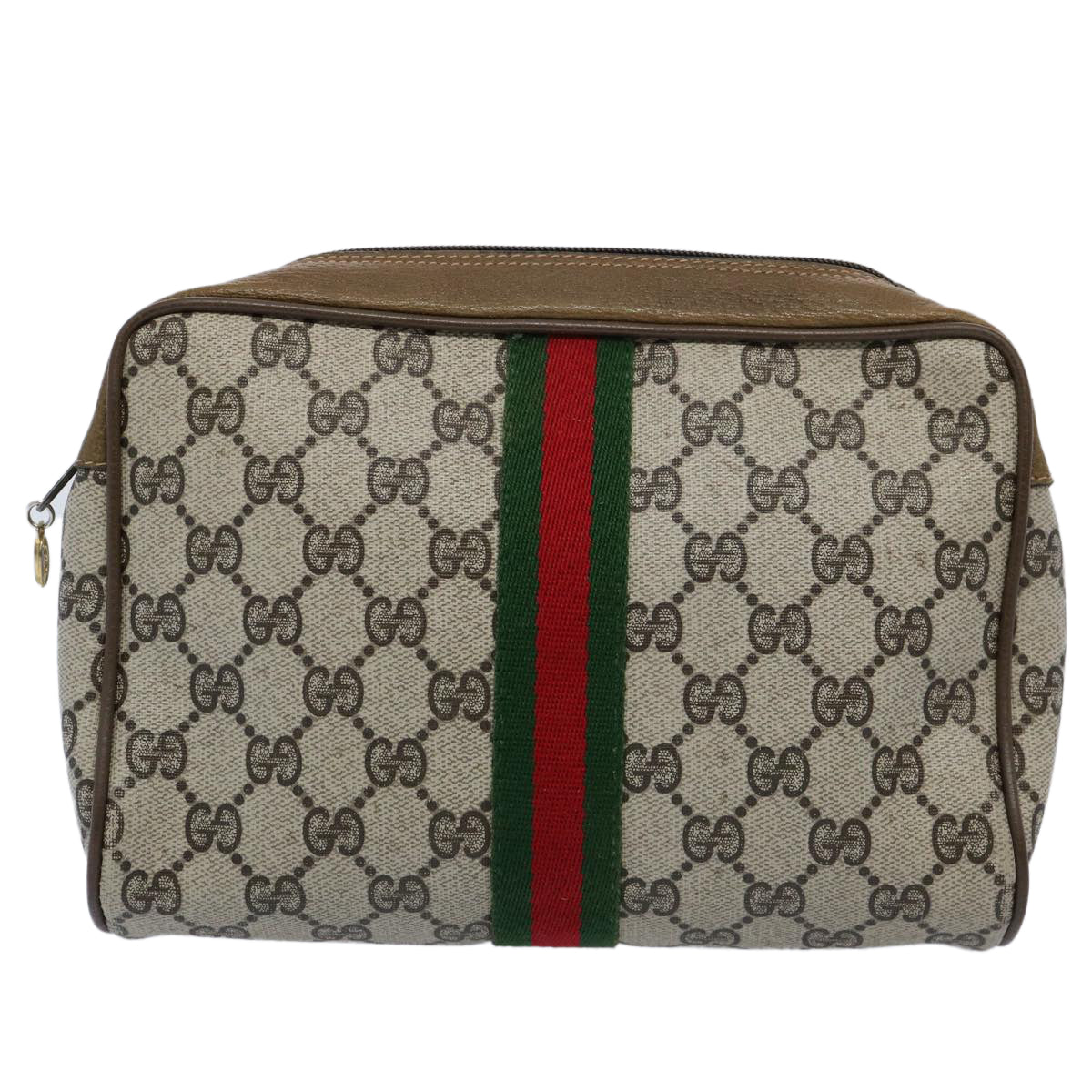 GUCCI GG Supreme Web Sherry Line Clutch Bag Beige Red Green Auth yk9805