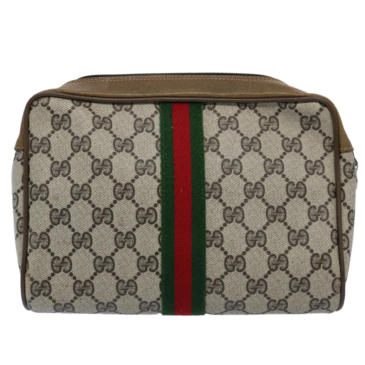 GUCCI GG Supreme Web Sherry Line Clutch Bag Beige Red Green Auth yk9805 - 0