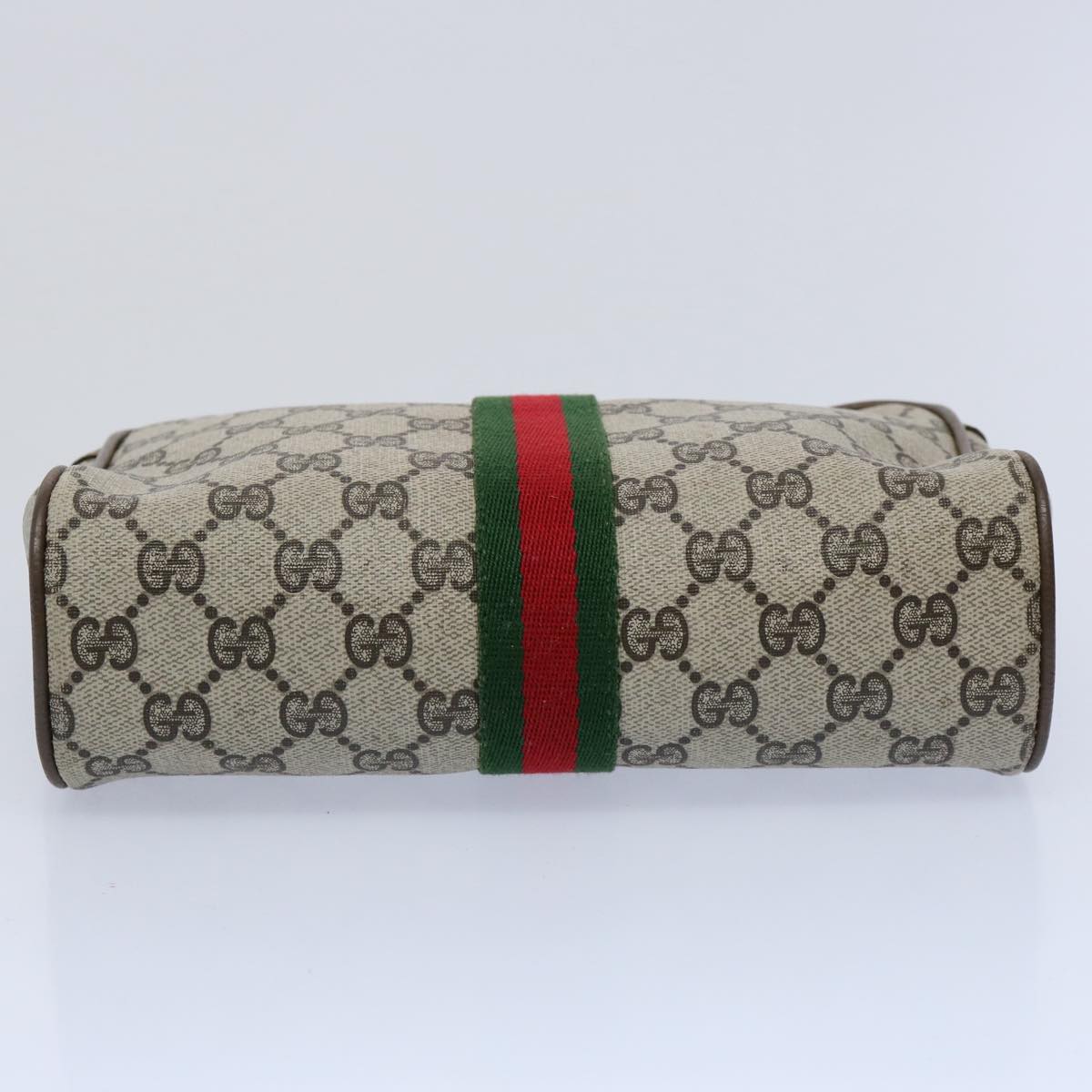 GUCCI GG Supreme Web Sherry Line Clutch Bag Beige Red Green Auth yk9805