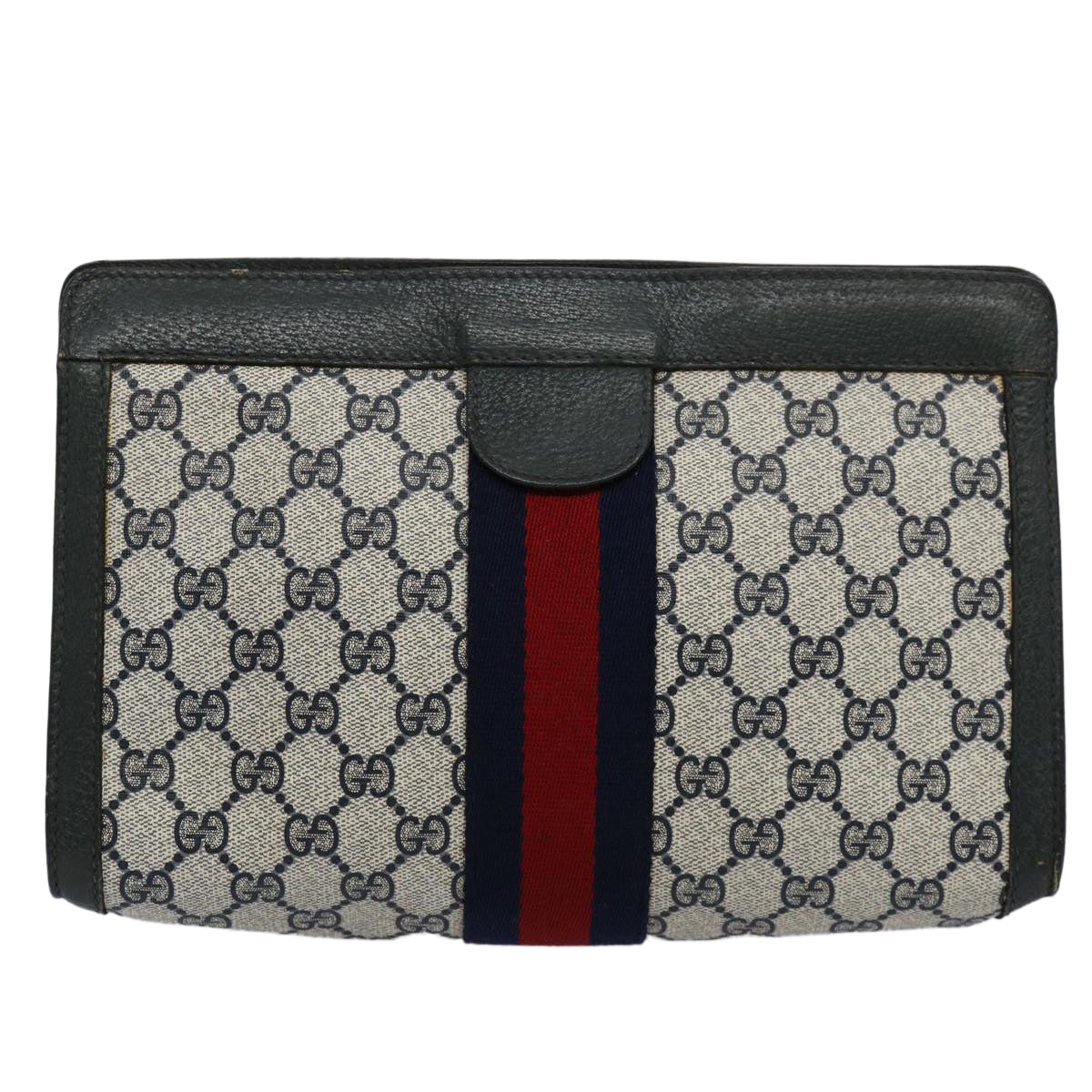 GUCCI GG Supreme Sherry Line Clutch Bag Navy Red 89 01 002 Auth yk9831 - 0