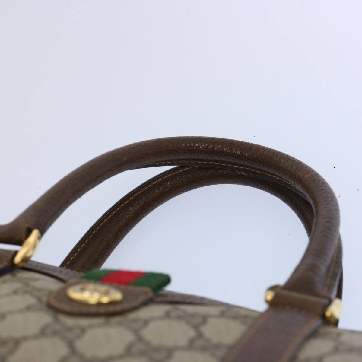 GUCCI GG Canvas Web Sherry Line Boston Bag PVC Beige Green Red Auth yk9834