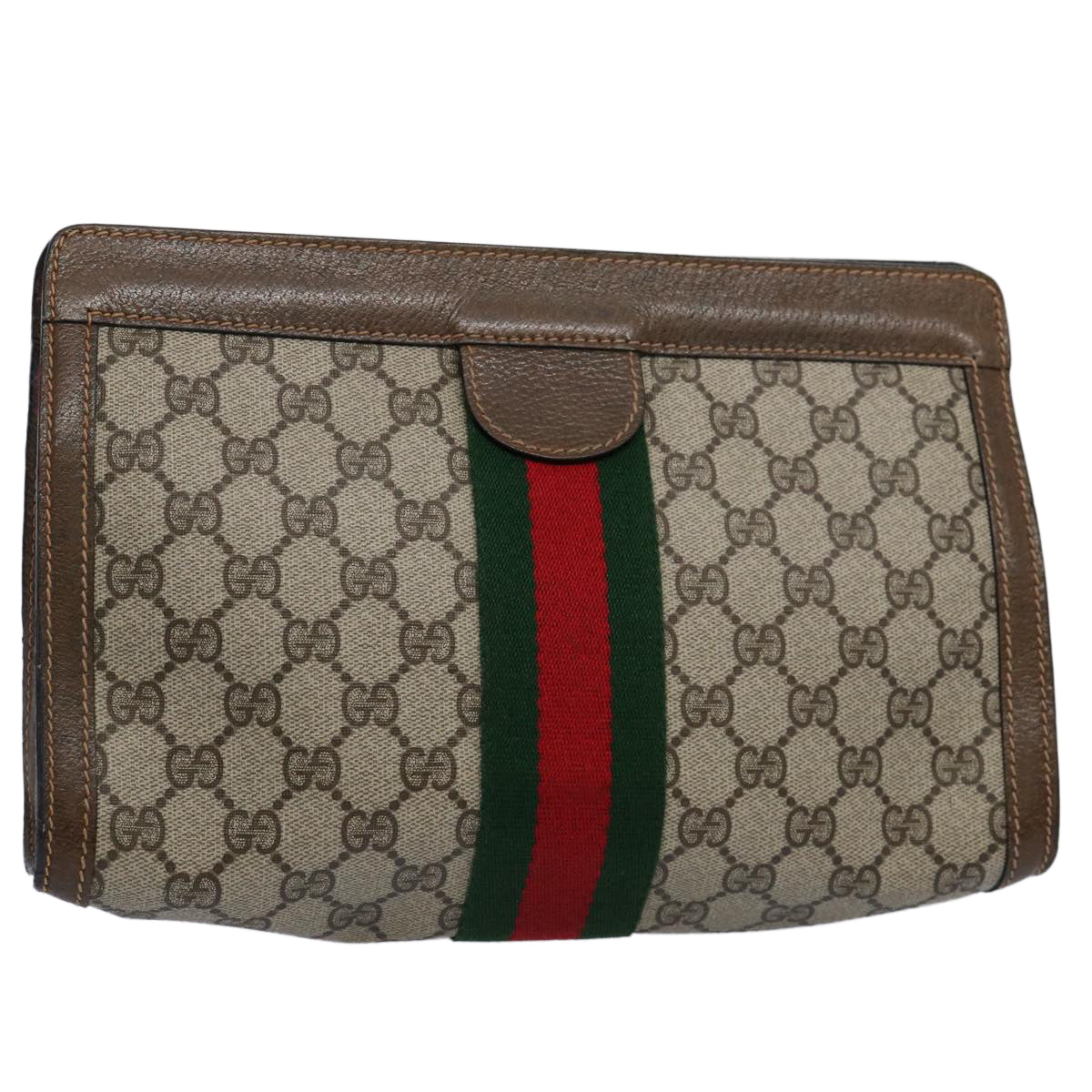 GUCCI GG Supreme Web Sherry Line Clutch Bag Beige Red 64 014 2125 28 Auth yk9835