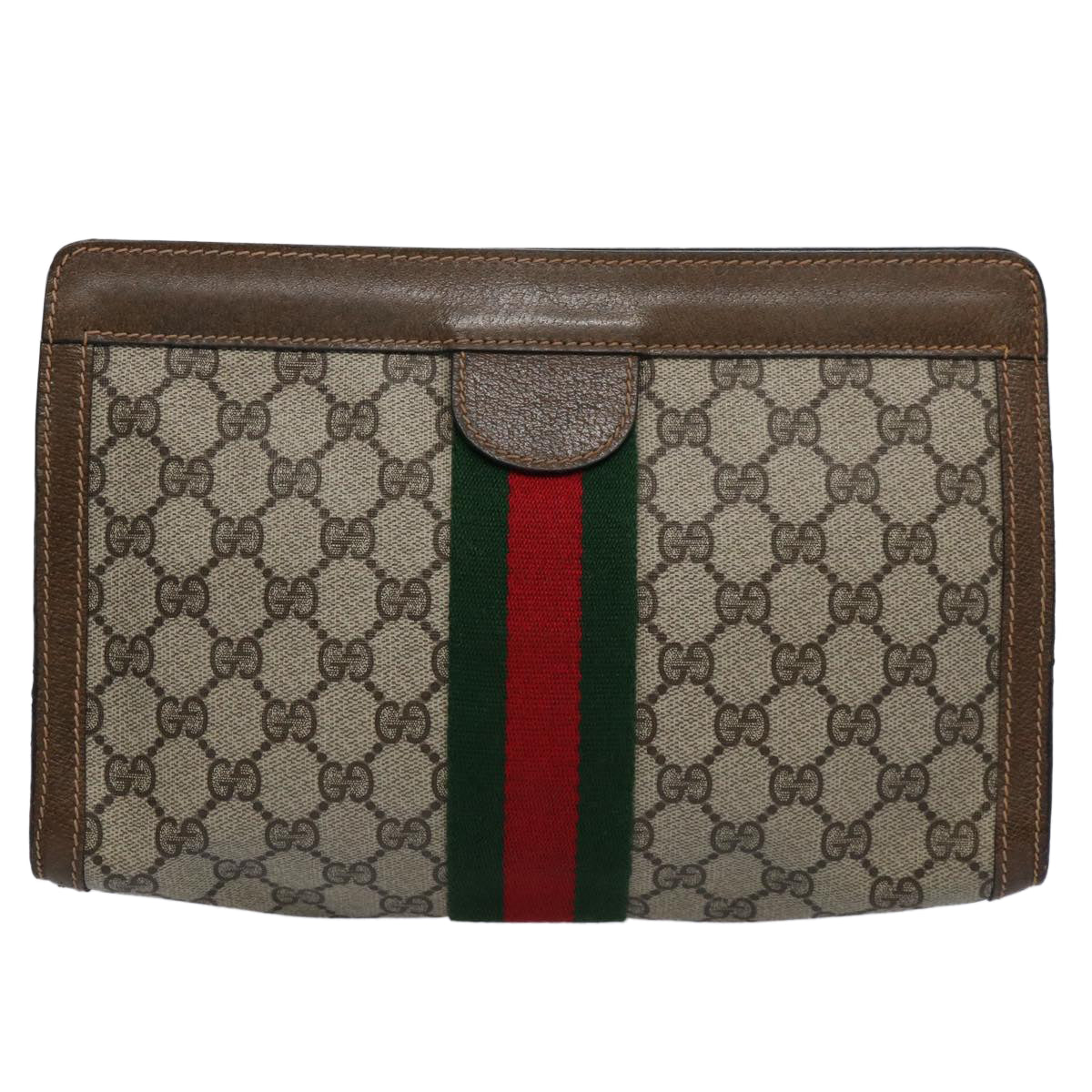 GUCCI GG Supreme Web Sherry Line Clutch Bag Beige Red 64 014 2125 28 Auth yk9835