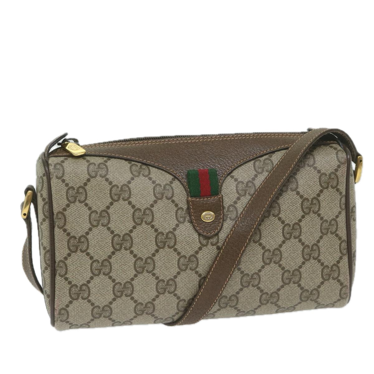 GUCCI GG Supreme Web Sherry Line Shoulder Bag Beige Red 89 02 018 Auth yk9859