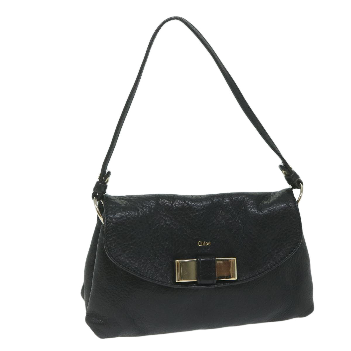 Chloe Lily Hand Bag Leather Black Auth yk9868