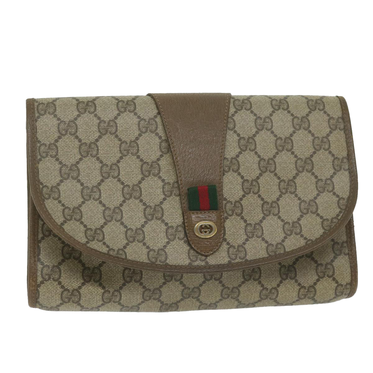 GUCCI GG Supreme Web Sherry Line Clutch Bag Beige Red 89 01 030 Auth yk9877