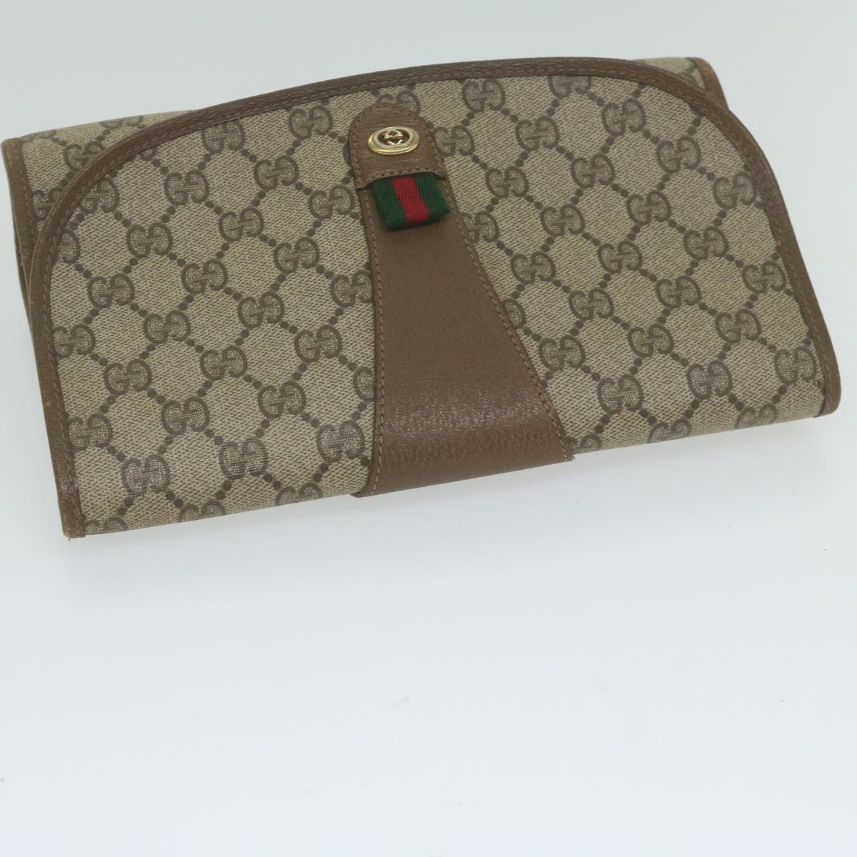 GUCCI GG Supreme Web Sherry Line Clutch Bag Beige Red 89 01 030 Auth yk9877