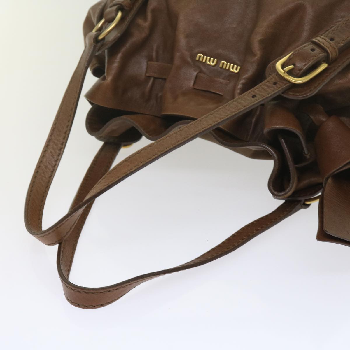 Miu Miu Shoulder Bag Leather Brown Auth yk9879