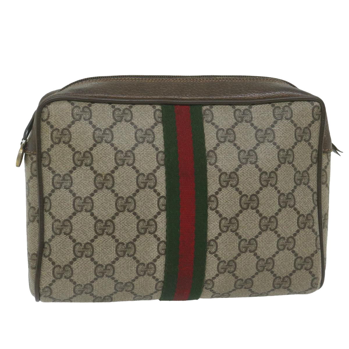 GUCCI GG Supreme Web Sherry Line Clutch Bag Beige Red 84 01 012 Auth yk9904