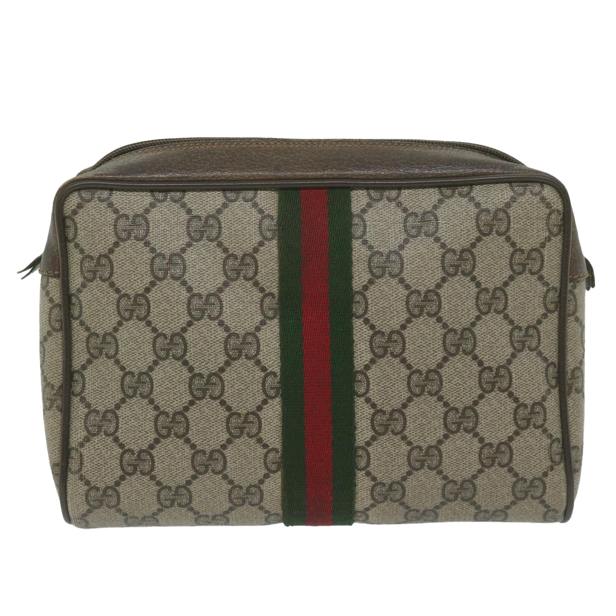 GUCCI GG Supreme Web Sherry Line Clutch Bag Beige Red 84 01 012 Auth yk9904