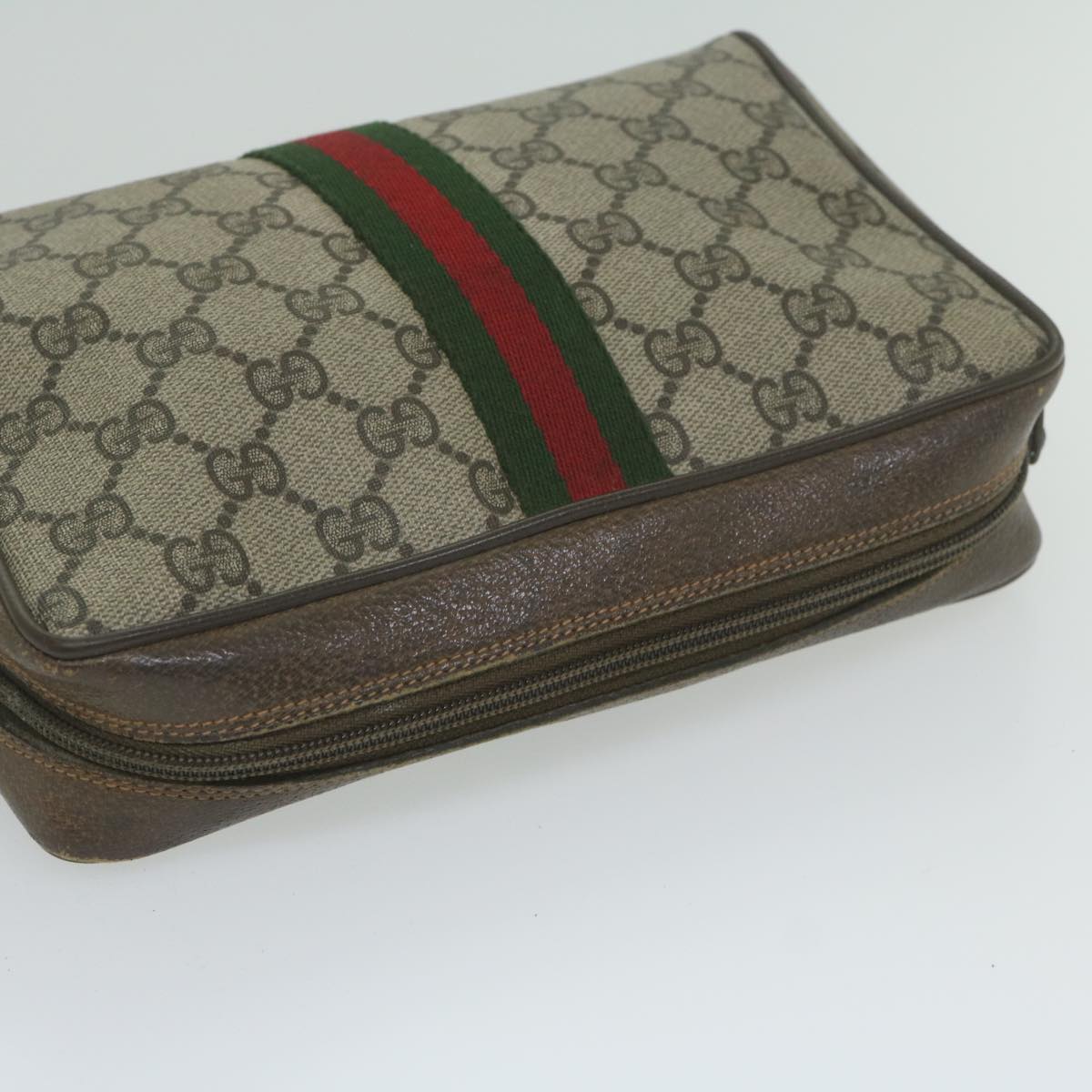 GUCCI GG Supreme Web Sherry Line Clutch Bag Beige Red 84 01 012 Auth yk9904