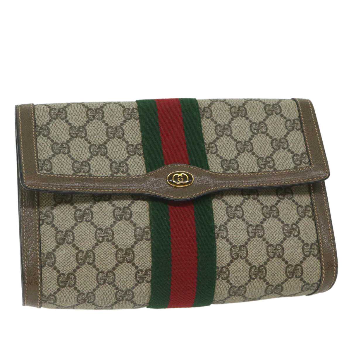 GUCCI GG Supreme Web Sherry Line Clutch Bag Beige Red 89 01 006 Auth yk9906