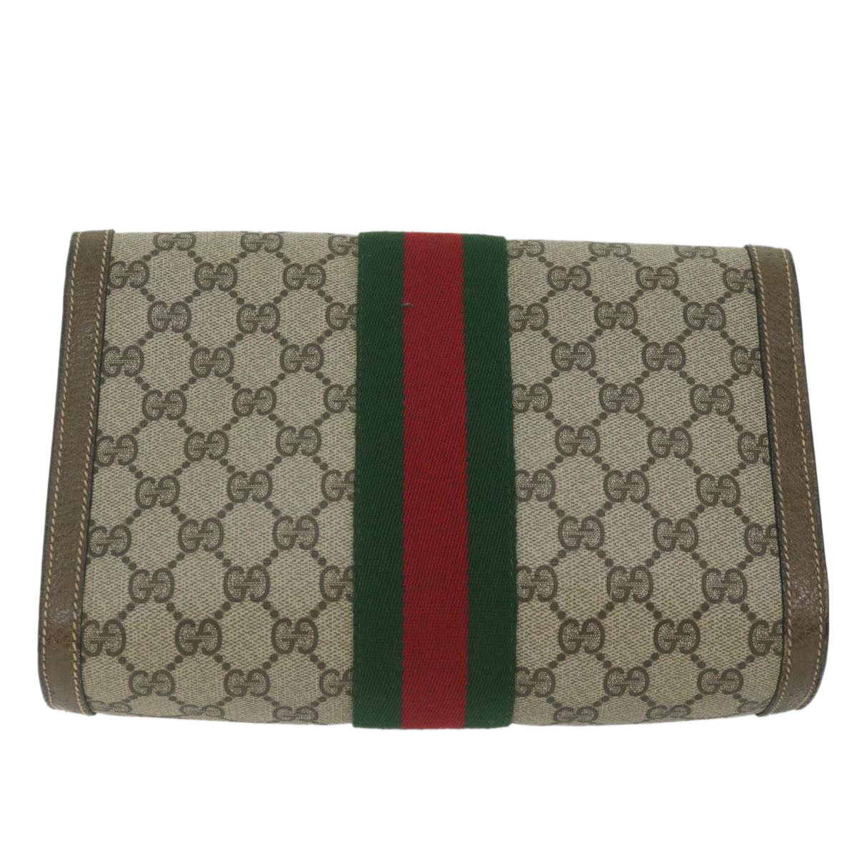 GUCCI GG Supreme Web Sherry Line Clutch Bag Beige Red 89 01 006 Auth yk9906 - 0