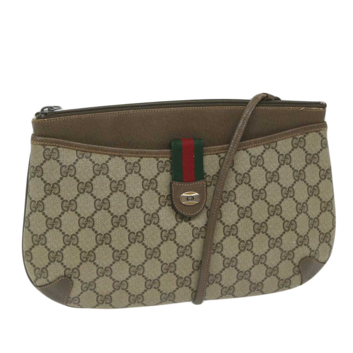 GUCCI GG Supreme Web Sherry Line Shoulder Bag Beige Red 904 02 026 Auth yk9908