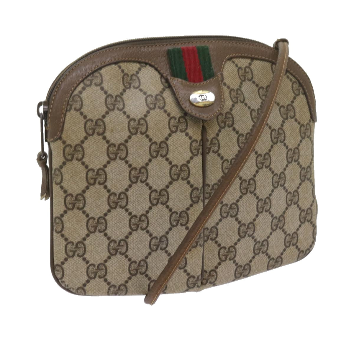 GUCCI GG Supreme Web Sherry Line Shoulder Bag Beige Red 904 02 047 Auth yk9915