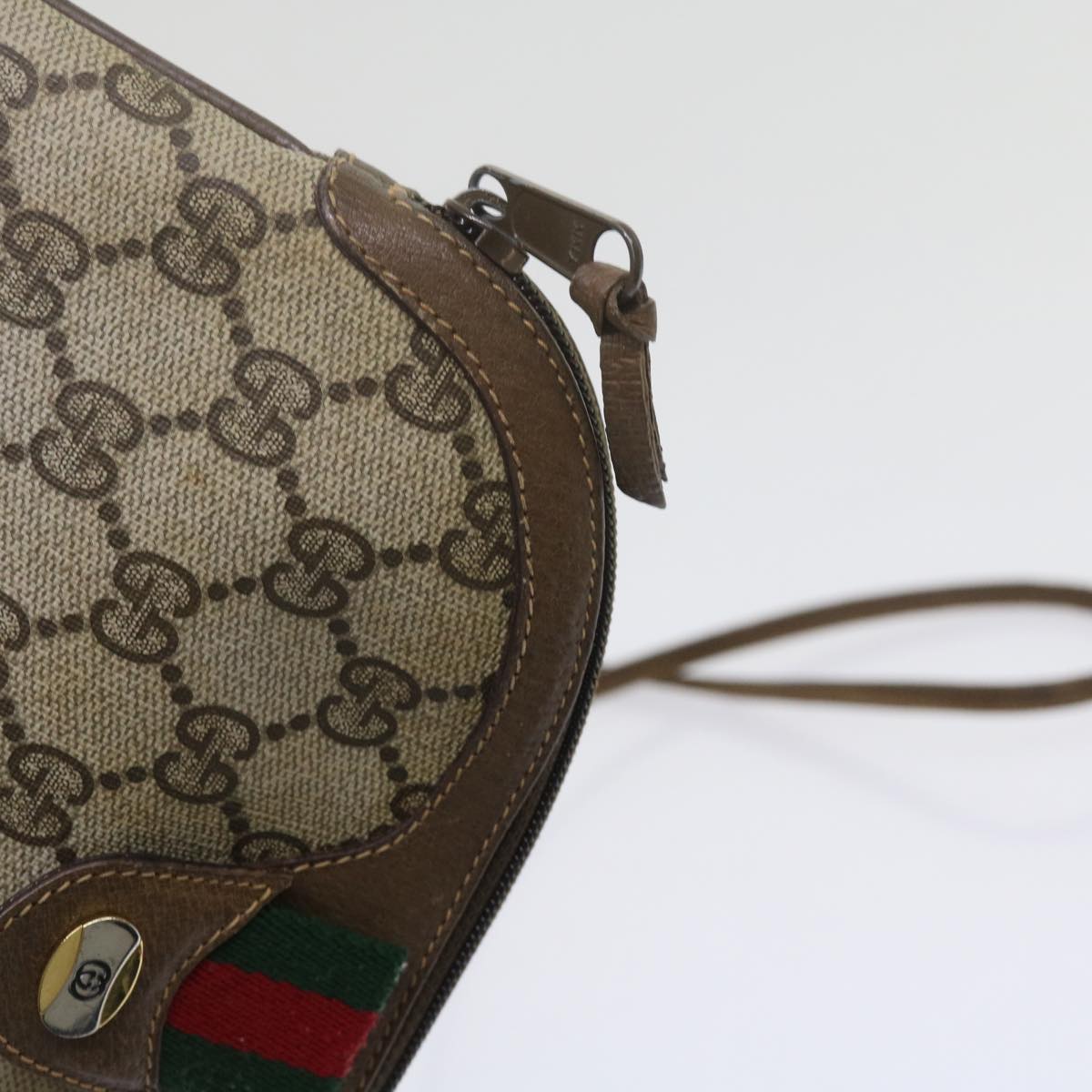 GUCCI GG Supreme Web Sherry Line Shoulder Bag Beige Red 904 02 047 Auth yk9915