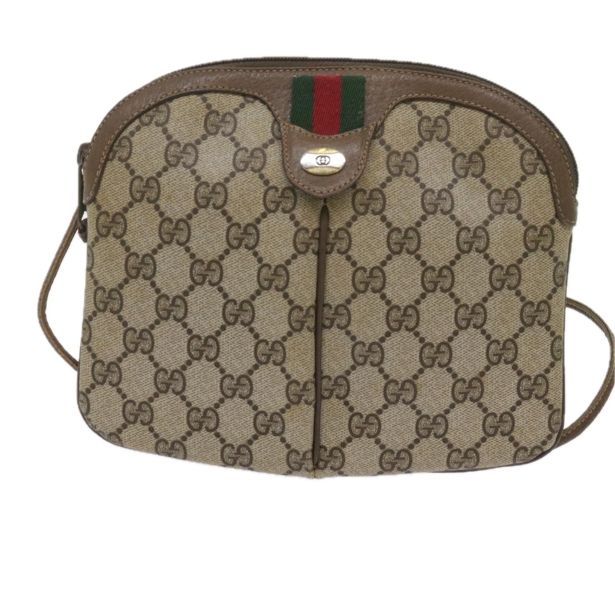 GUCCI GG Supreme Web Sherry Line Shoulder Bag Beige Red 904 02 047 Auth yk9915