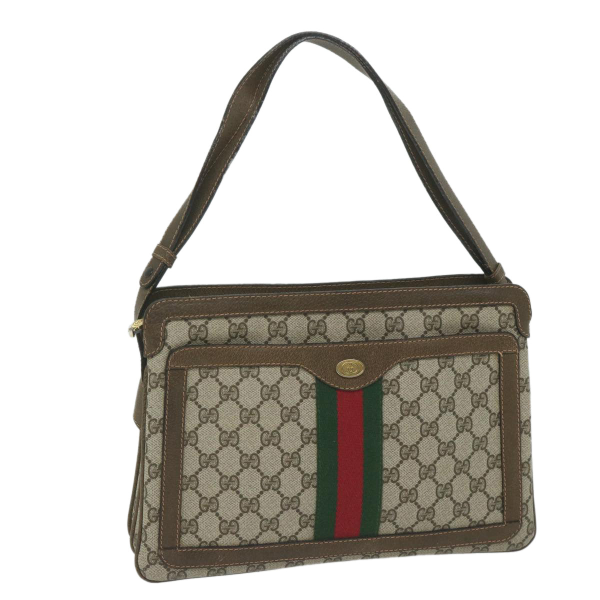 GUCCI GG Supreme Web Sherry Line Shoulder Bag Beige Red 010 378 Auth yk9916