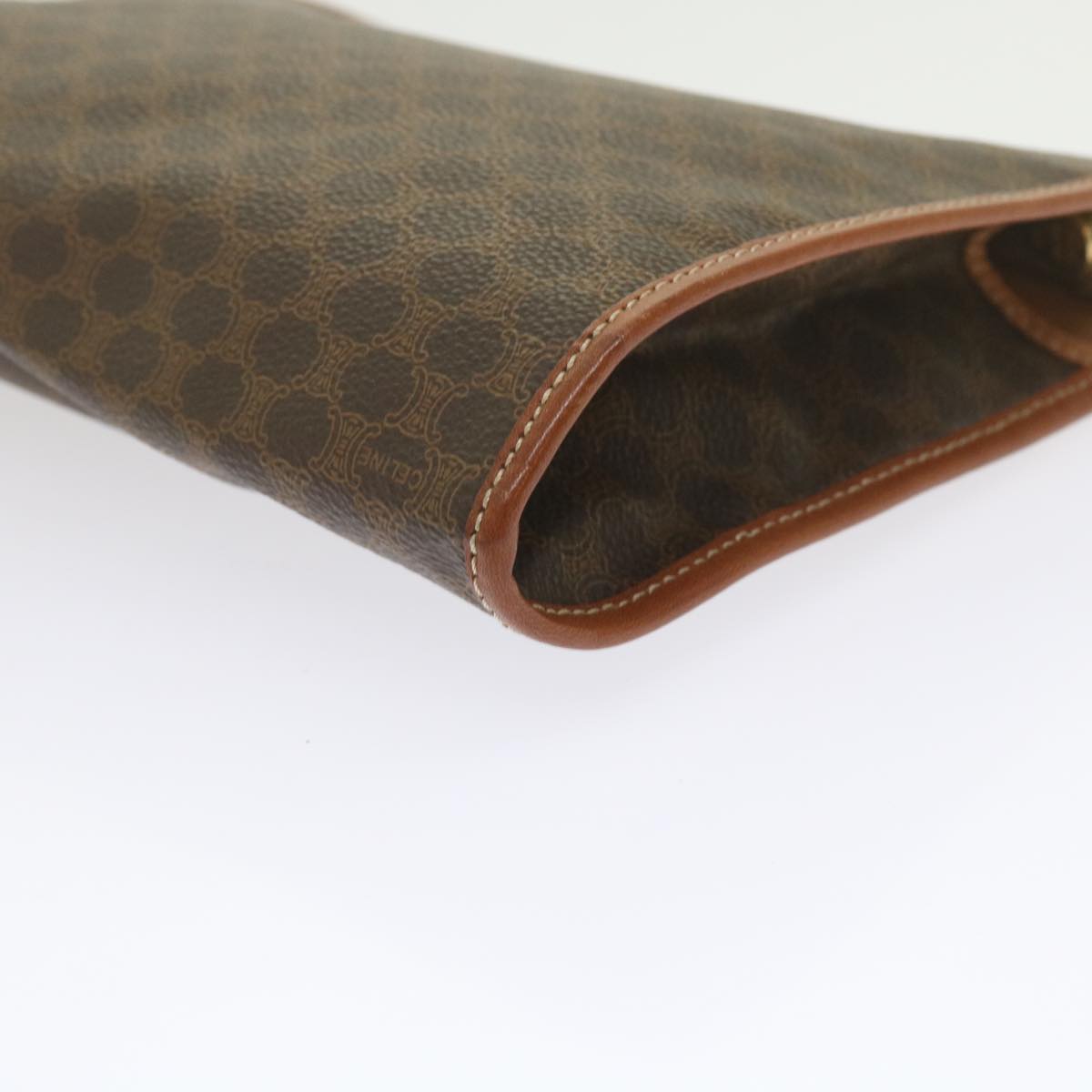 CELINE Macadam Canvas Clutch Bag PVC Leather Brown Auth yk9943