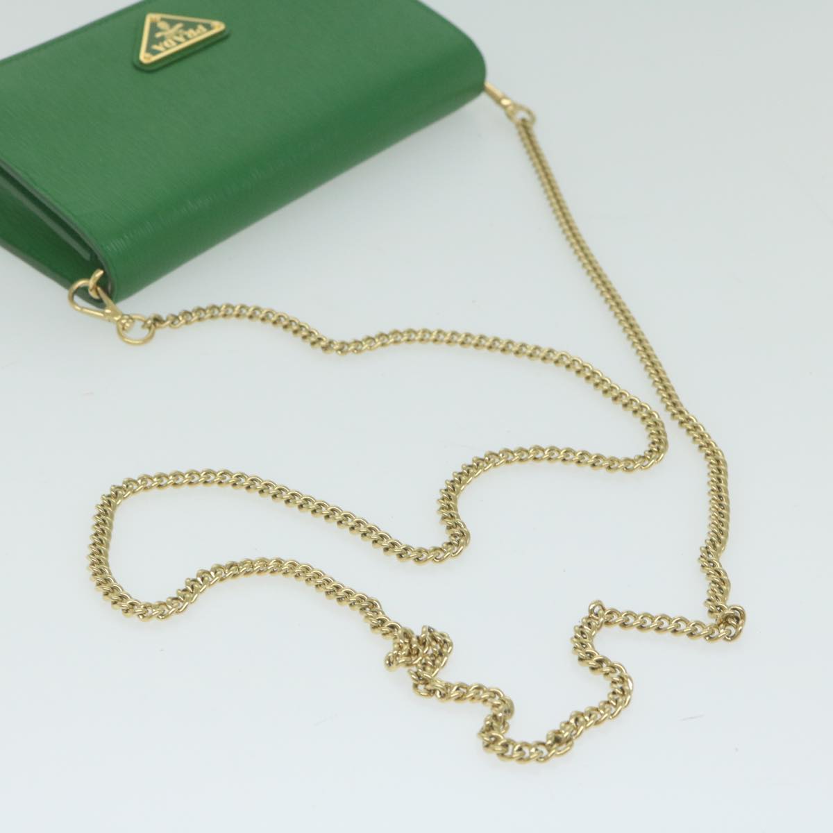 PRADA Chain Shoulder Bag Leather Green 1DH044 Auth yk9947A