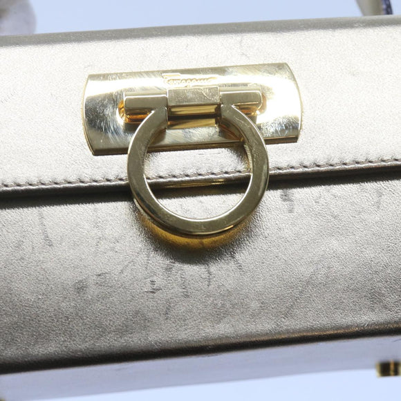 Salvatore Ferragamo Gancini Hand Bag Leather Gold Tone Auth yk9994
