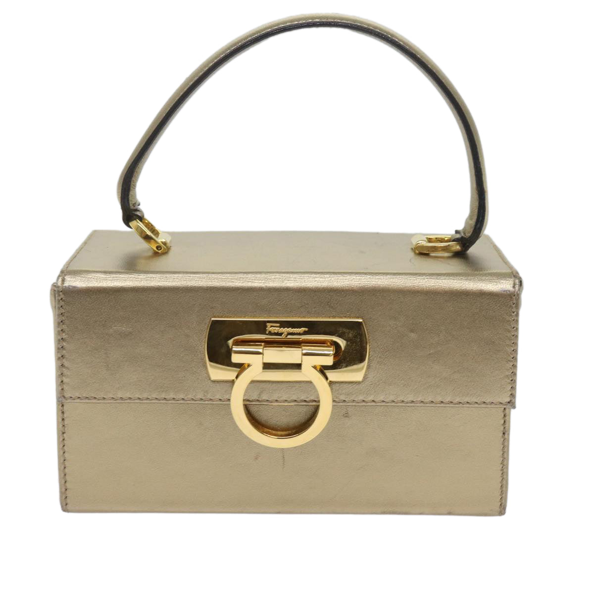 Salvatore Ferragamo Gancini Hand Bag Leather Gold Tone Auth yk9994 - 0