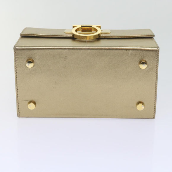 Salvatore Ferragamo Gancini Hand Bag Leather Gold Tone Auth yk9994