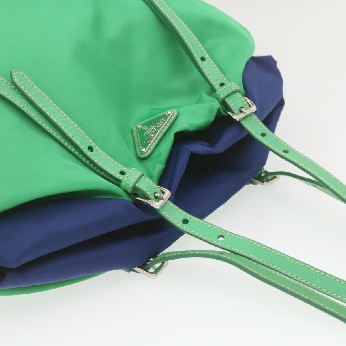 PRADA Nylon Tote Bag Green Blue Auth yt043