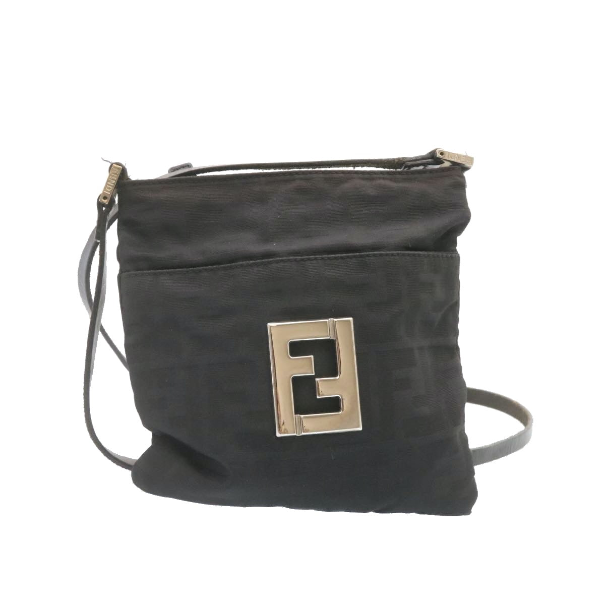 FENDI Zucca Canvas Shoulder Bag Nylon Black Auth yt532