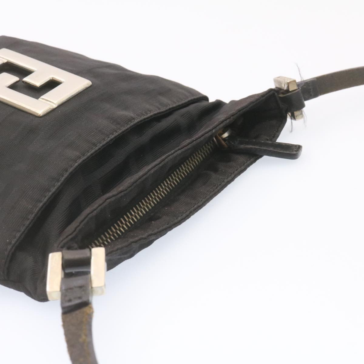 FENDI Zucca Canvas Shoulder Bag Nylon Black Auth yt532