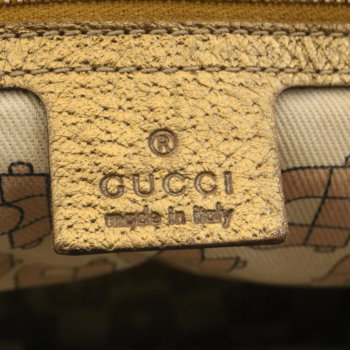 GUCCI Web Sherry Line GG Canvas Tote Bag Beige Pink gold Auth yt703