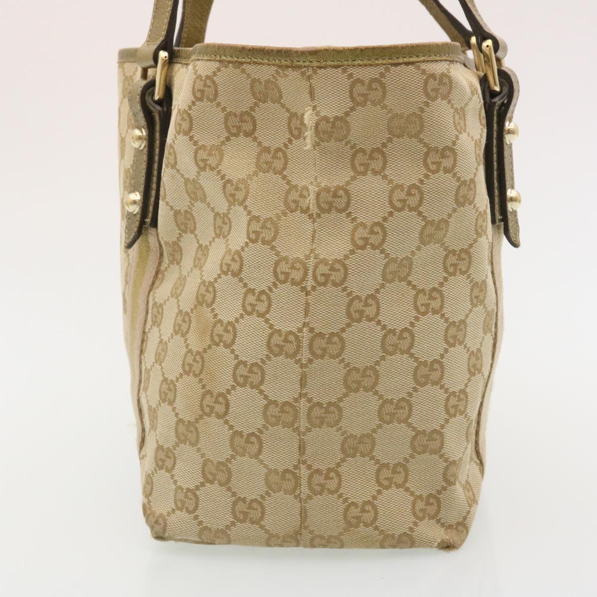 GUCCI Web Sherry Line GG Canvas Tote Bag Beige Pink gold Auth yt703