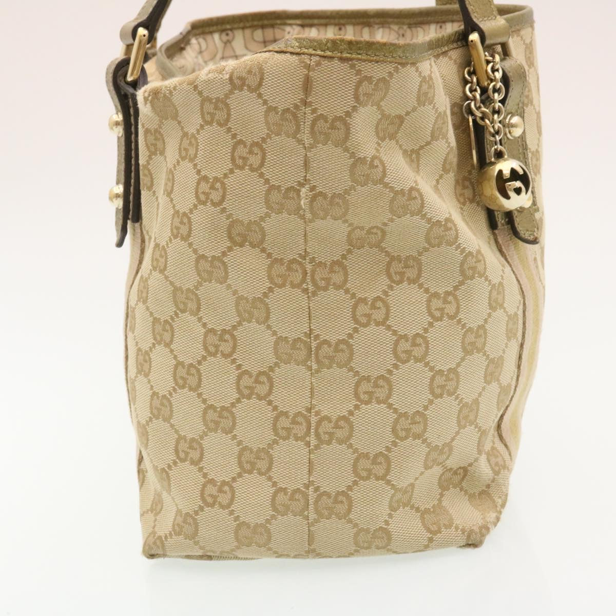 GUCCI Web Sherry Line GG Canvas Tote Bag Beige Pink gold Auth yt703