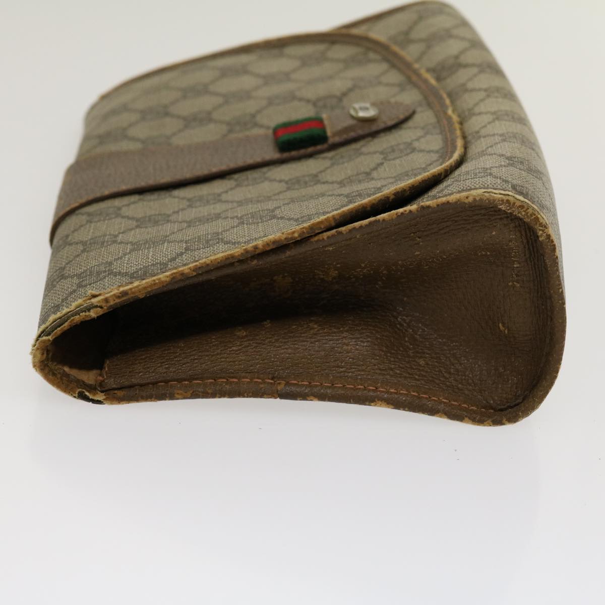 GUCCI Web Sherry Line GG Canvas Clutch Bag Beige Red Green Auth yt864