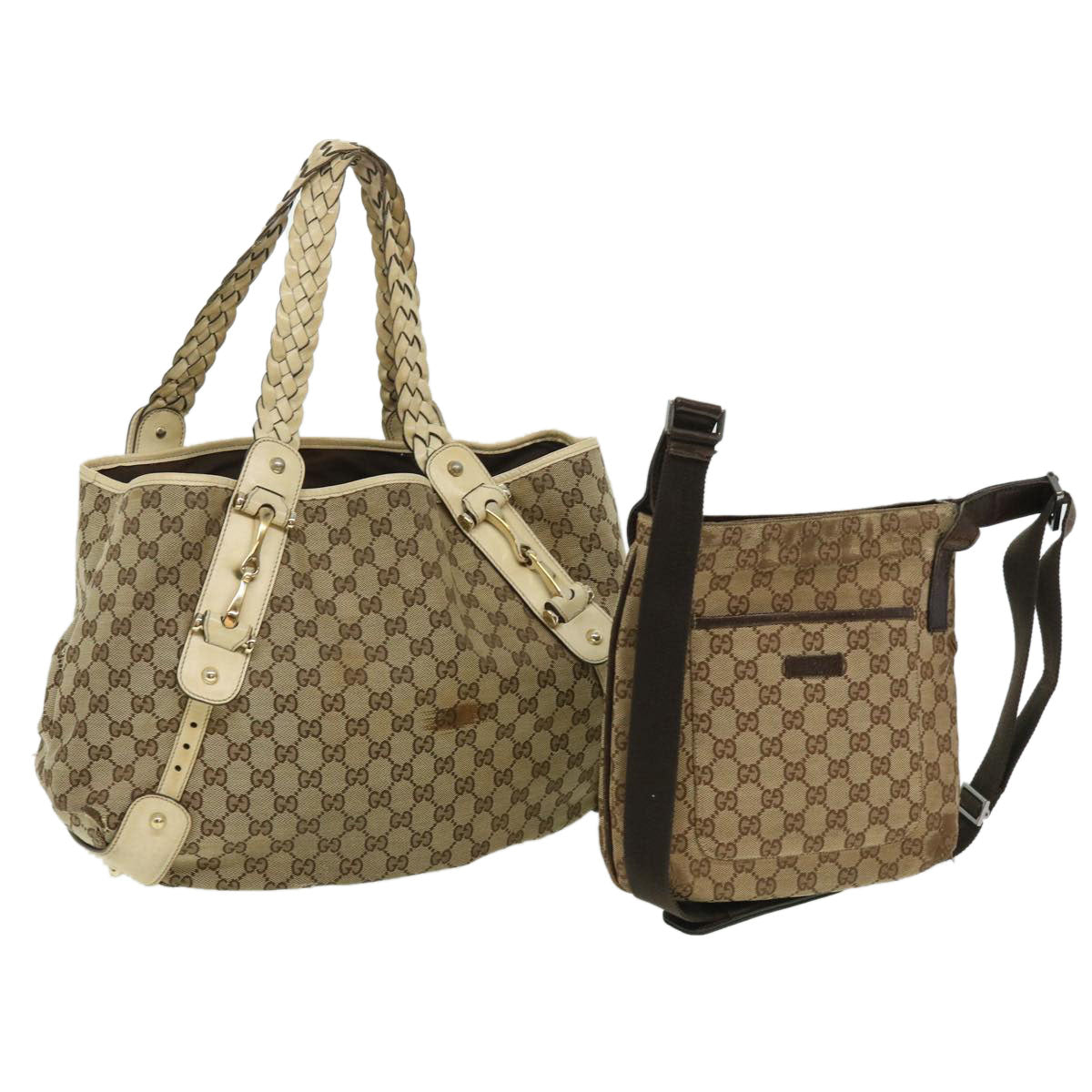 GUCCI GG Canvas Shoulder Bag 2Set Beige Auth yt920