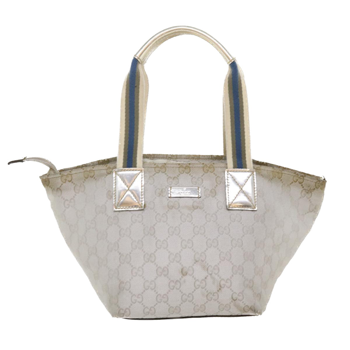 GUCCI GG Canvas Sherry Line Tote Bag Silver Blue gray 131223 Auth yt974