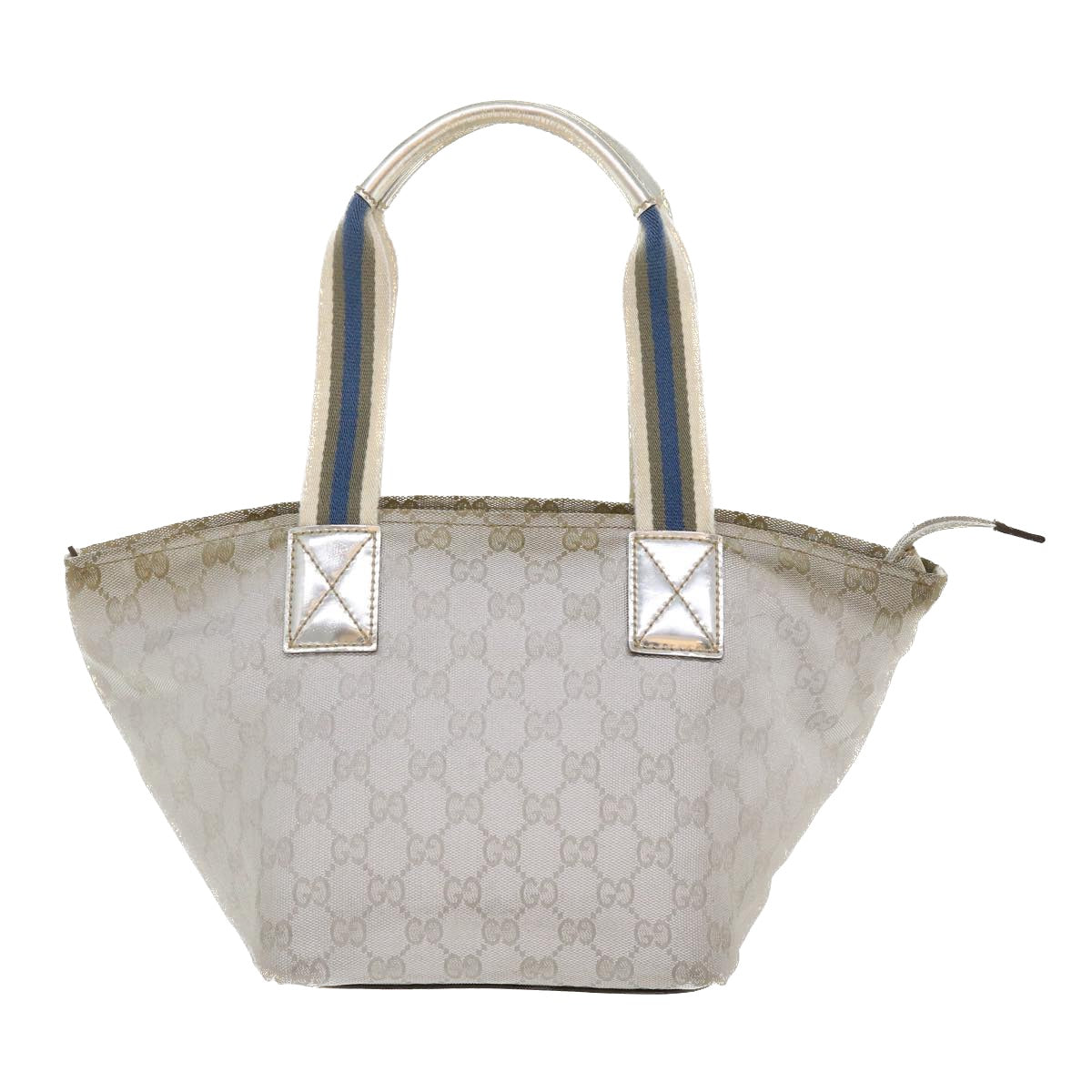 GUCCI GG Canvas Sherry Line Tote Bag Silver Blue gray 131223 Auth yt974 - 0