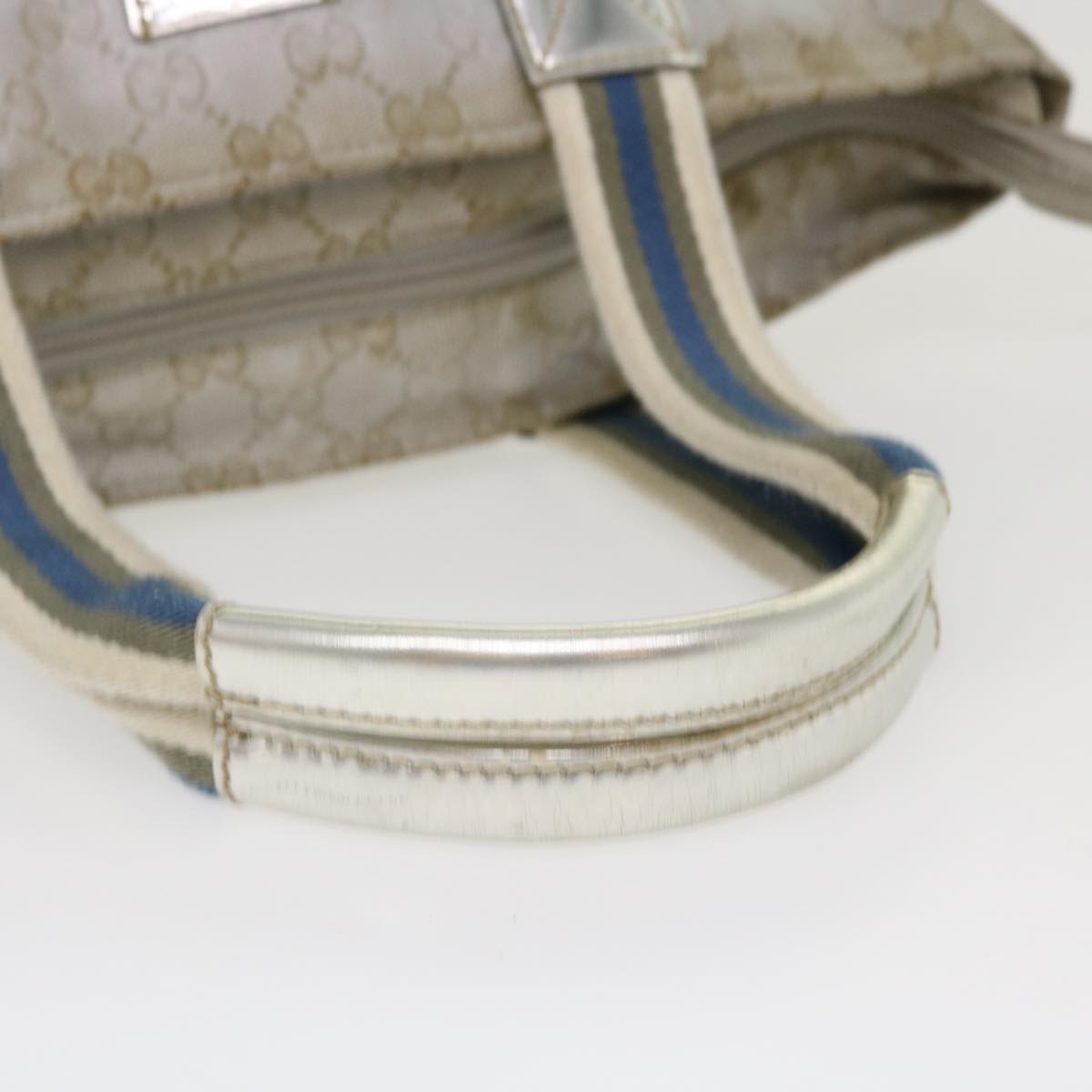 GUCCI GG Canvas Sherry Line Tote Bag Silver Blue gray 131223 Auth yt974