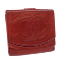 CHANEL Wallet Lamb Skin Red CC Auth yt987-1