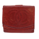 CHANEL Wallet Lamb Skin Red CC Auth yt987-2